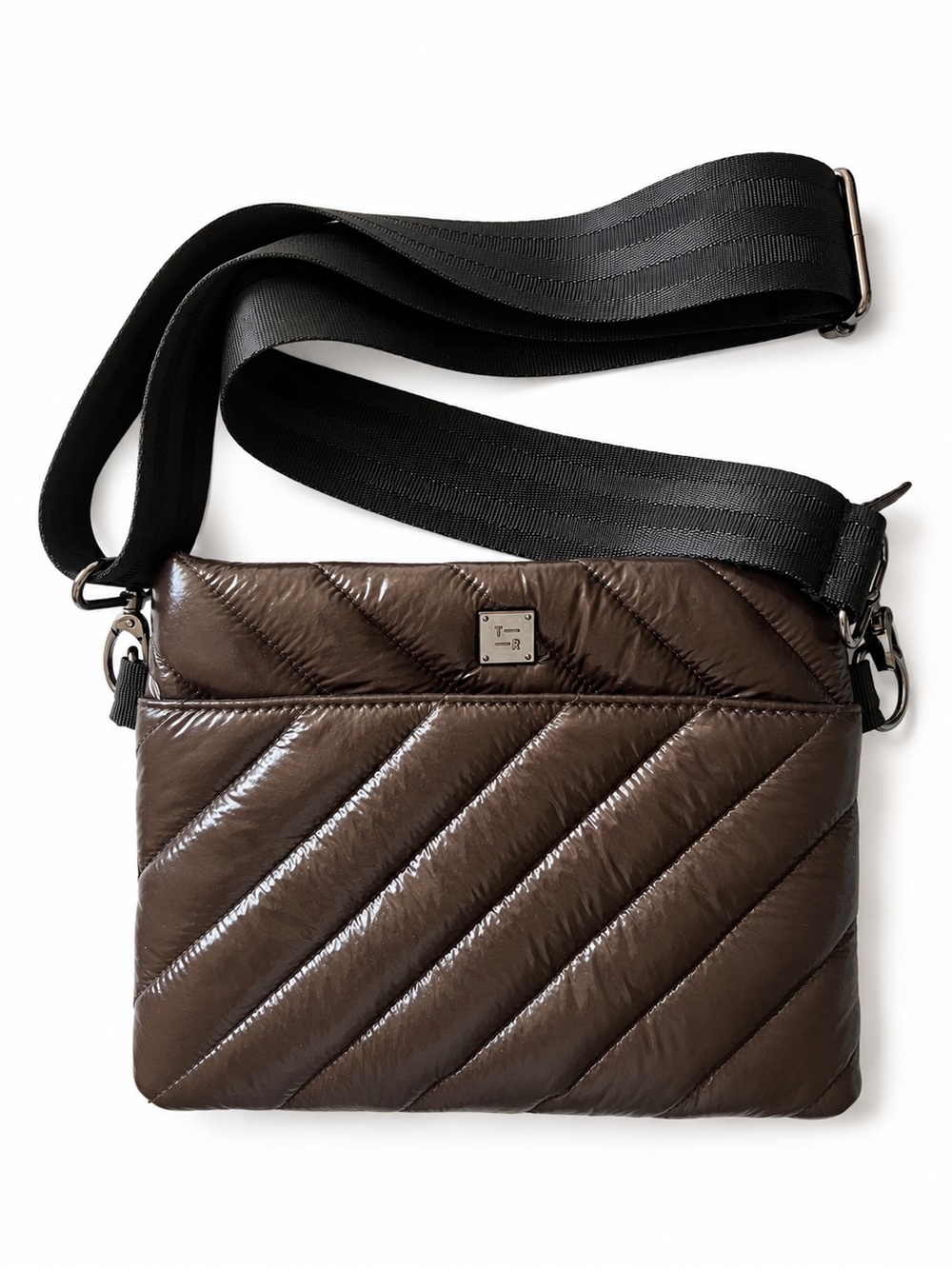Think Royln Brown Quilted Crossbody Bag Nylon Puffer Adjustable Strap - Picture 2 of 9